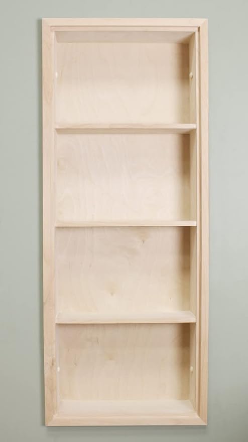 Fox Hollow Furnishings 14x36 Sloane Recessed Wall Niche Medicine Cabinet Replacement, in The Wall Bathroom Cabinet Insert Shelf/Shelves, Made in North America, Real Wood, NO MDF, Plain, Unfinished