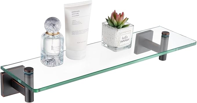 KOKOSIRI Wall Shelves Bathroom Hardware Glass Floating Shelf 16-Inch for Bedroom, Living Room, Kitchen, Hanging Rack Oil Rubbed Bronze B1105ORB-L16