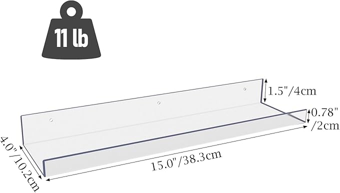 RLAVBL 6 Pack Acrylic Shelves, 15" Floating Wall Shelves for Bedroom, Living Room, Bathroom, Kitchen Storage