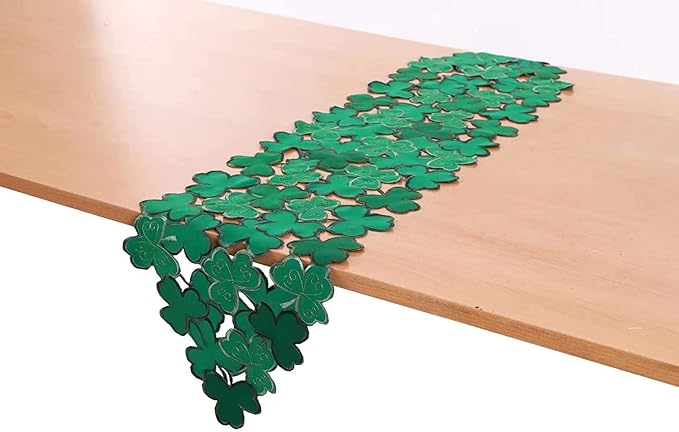 St. Patrick's Day Table Runner 13"×54" ,Applique Embroidered Cutwork Clover Design for Home Kitchen Dining Spring Holiday Tabletop Decoration