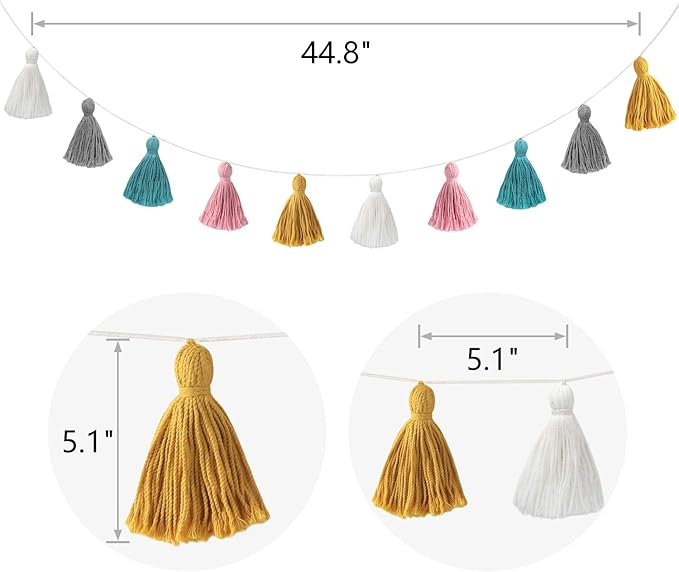 Mkono 2 Pack Tassel Garland Boho Cotton Pastel Banner for Thanksgiving Christmas Birthday Party Decor, Rainbow Wall Hangings for Classroom, Nursery, Kids Girls Bedroom, Baby Shower Wedding Decor