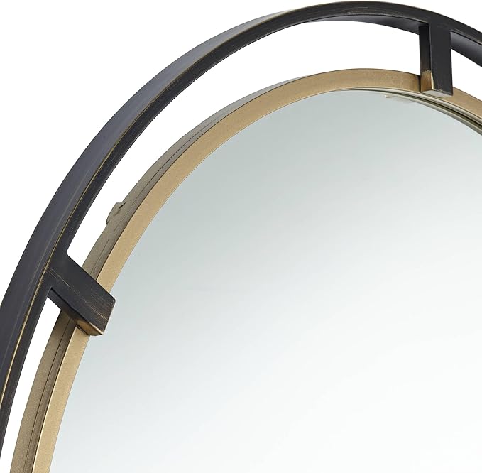 Uttermost Crest Round Vanity Decorative Wall Mirror Rustic Distressed Bronze Antiqued Gold Metal Ring Frame 34" Wide Decor for Bathroom Bedroom Living Room Home Office Entryway