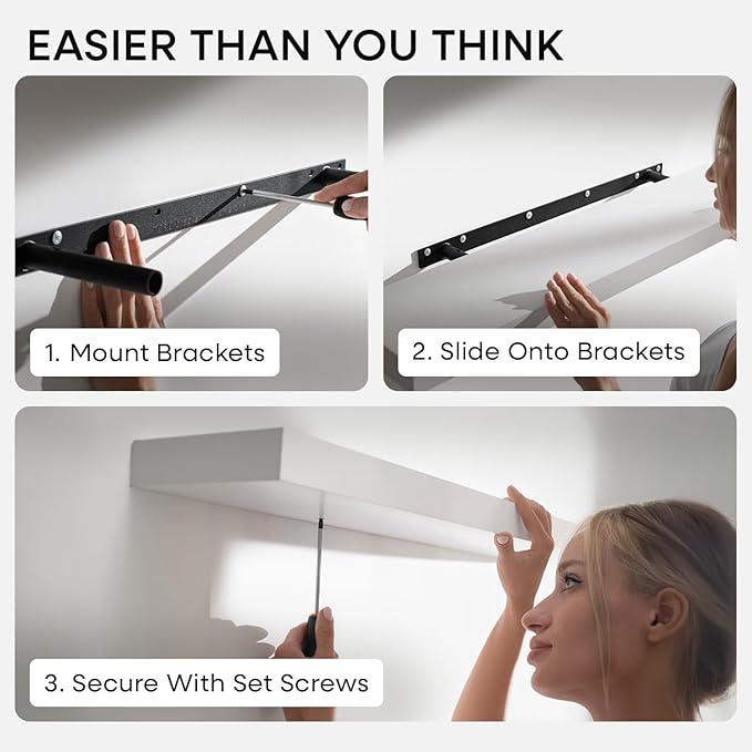 Homeforia White Floating Shelf 18 inch, High End Solid Real Wood 18inch Bathroom Floating Shelves for Wall Mounted, White Wooden 18in Floating Shelves, Heavy Duty Bracket, 18 X 6.5 X 1.75 in, Set of 4