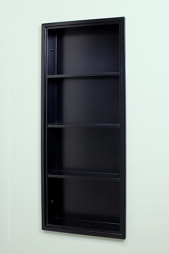 Fox Hollow Furnishings 14x36 Sloane Recessed Wall Niche Medicine Cabinet Replacement, in The Wall Bathroom Cabinet Insert Shelf/Shelves, Made in North America, Real Wood, NO MDF, Plain, Black