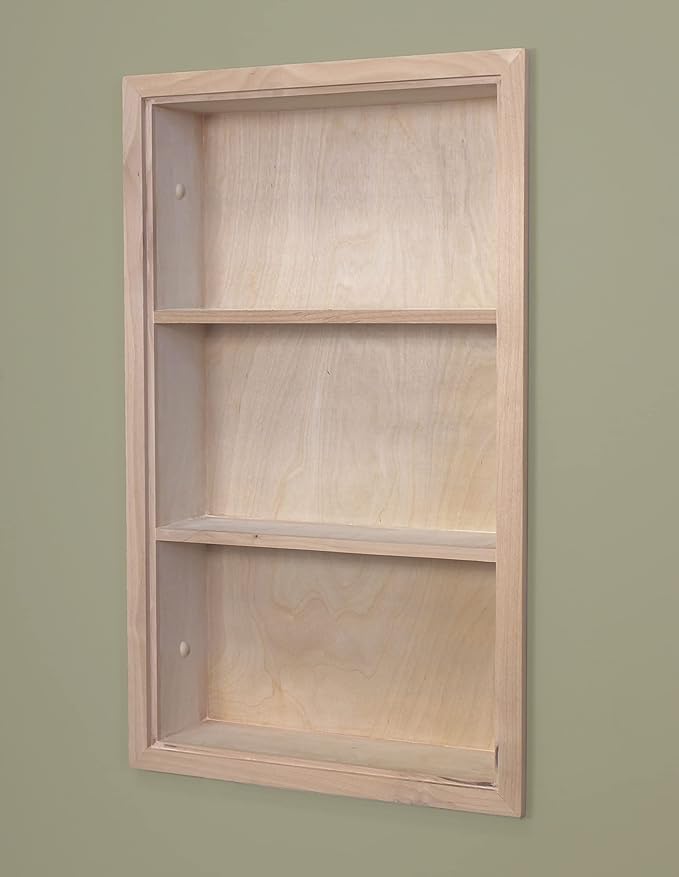 14x24 Sloane Recessed Wall Niche Medicine Cabinet Replacement, In the Wall Bathroom Cabinet Insert Shelf/Shelves, Made in North America, REAL WOOD, NO MDF, Unfinished Plain Back