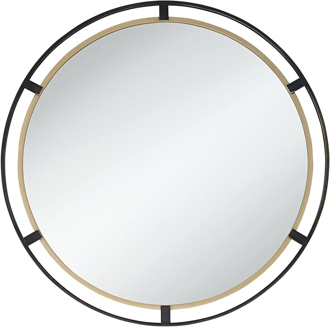 Uttermost Crest Round Vanity Decorative Wall Mirror Rustic Distressed Bronze Antiqued Gold Metal Ring Frame 34" Wide Decor for Bathroom Bedroom Living Room Home Office Entryway