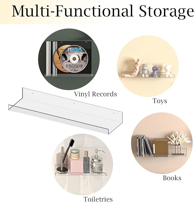 RLAVBL 7 Pack Acrylic Shelves, 15" Floating Wall Shelves for Bedroom, Living Room, Bathroom, Kitchen Storage