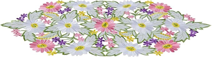 AMARED Spring Daisy Table Runners Embroidered Flowery Table Linen for Home Decoration 13 X 34 Inch