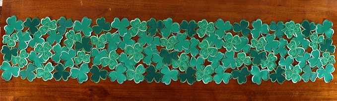 St. Patrick's Day Table Runner 13"x68" ,Applique Embroidered Cutwork Clover Design, Home Kitchen Dining Spring Holiday Tabletop Decoration