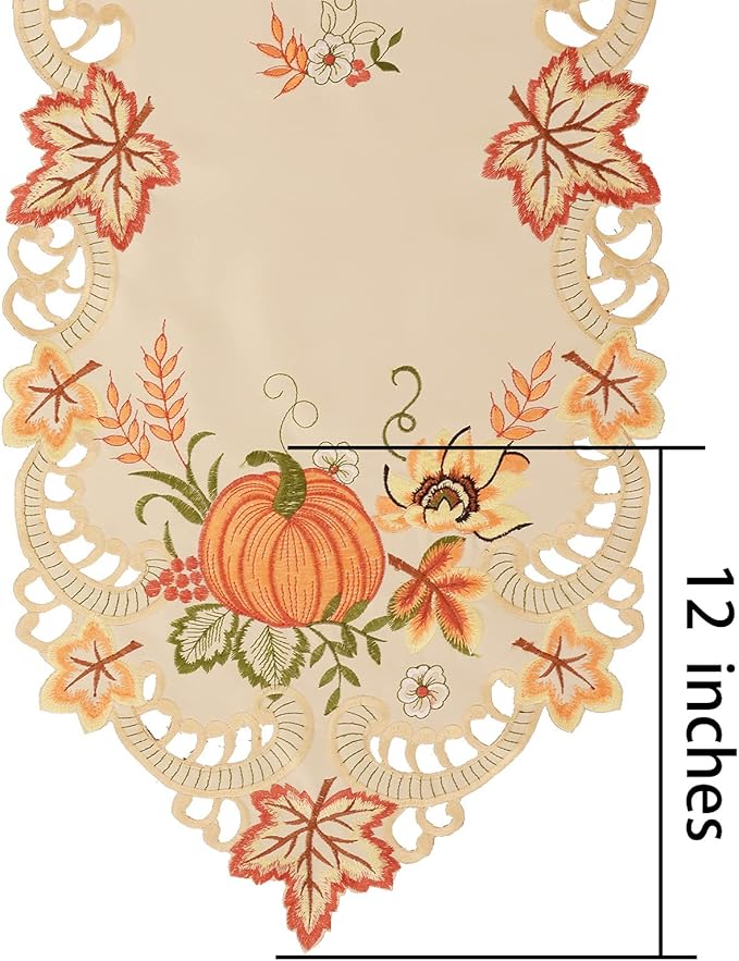 Simhomsen Thanksgiving Harvest Pumpkins Table Runners for Autumn Or Fall Decorations, Embroidery (14 × 69 Inches)