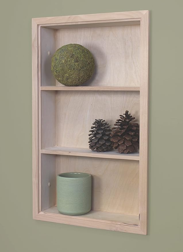 14x24 Sloane Recessed Wall Niche Medicine Cabinet Replacement, In the Wall Bathroom Cabinet Insert Shelf/Shelves, Made in North America, REAL WOOD, NO MDF, Unfinished Plain Back