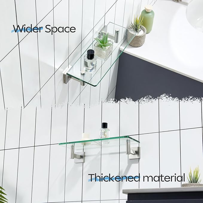 KOKOSIRI Floating Shelf Bathroom Wall Mount Shelves 12-Inch for Bedroom Living Room Kitchen Hanging Rack Brushed Stainless Steel 2 Pack B1105BR-L12-P2