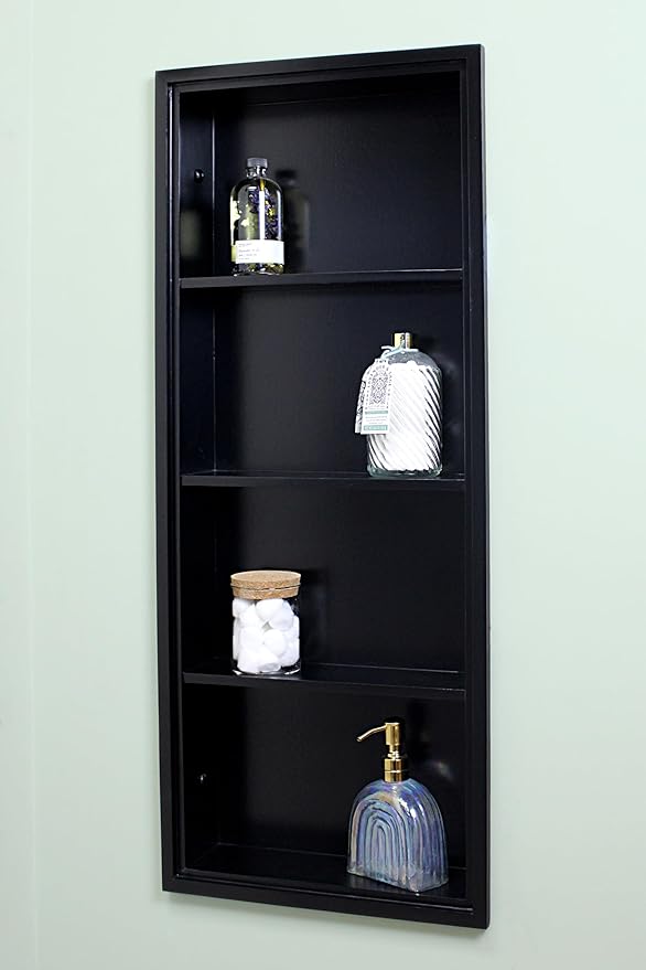 Fox Hollow Furnishings 14x36 Sloane Recessed Wall Niche Medicine Cabinet Replacement, in The Wall Bathroom Cabinet Insert Shelf/Shelves, Made in North America, Real Wood, NO MDF, Plain, Black