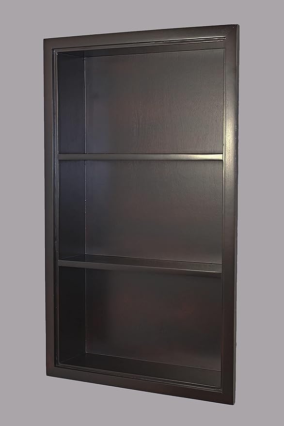 14x24 Sloane Recessed Wall Niche Medicine Cabinet Replacement, In the Wall Bathroom Cabinet Insert Shelf/Shelves, Made in North America, REAL WOOD, NO MDF, Dark Brown Plain Back