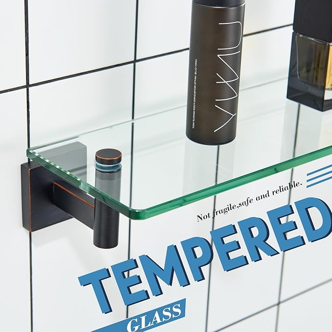 KOKOSIRI Wall Shelves Bathroom Hardware Glass Floating Shelf Small Hanging Rack Storage/Room Decor 12-Inch Oil Rubbed Bronze 2 Pack B1105ORB-L12-P2