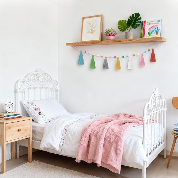 Mkono 2 Pack Tassel Garland Boho Pom Pom Felt Ball String Pastel Banner for Thanksgiving Christmas Birthday Party Decor, Rainbow Wall Hangings for Classroom, Nursery, Kids Girls Bedroom, Baby Shower