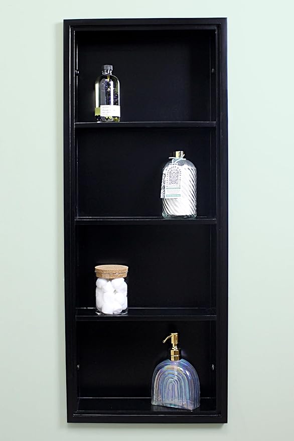 Fox Hollow Furnishings 14x36 Sloane Recessed Wall Niche Medicine Cabinet Replacement, in The Wall Bathroom Cabinet Insert Shelf/Shelves, Made in North America, Real Wood, NO MDF, Plain, Black