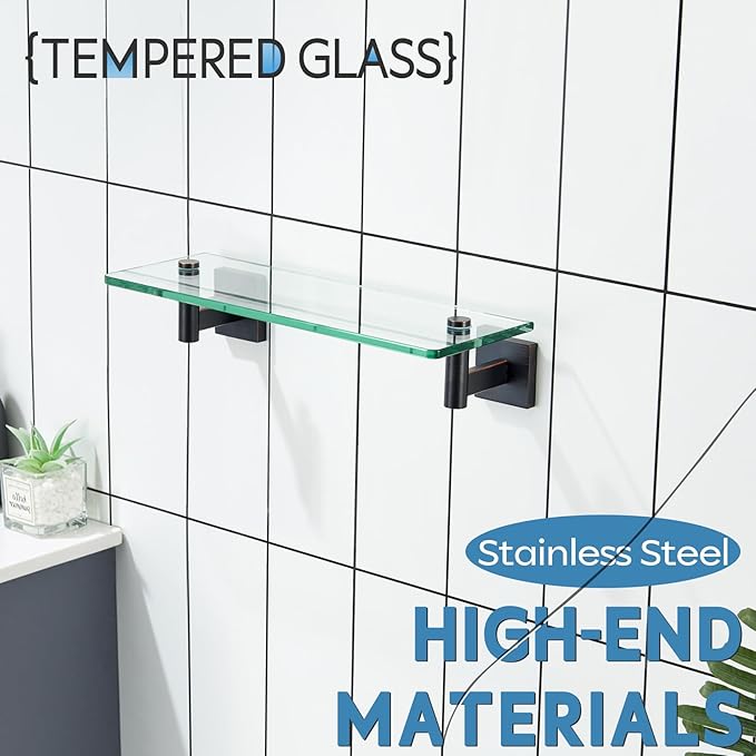 KOKOSIRI Wall Shelves Bathroom Hardware Glass Floating Shelf Small Hanging Rack Storage/Room Decor 12-Inch Oil Rubbed Bronze 2 Pack B1105ORB-L12-P2