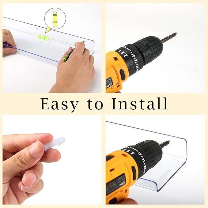 RLAVBL 6 Pack Acrylic Shelves, 15" Floating Wall Shelves for Bedroom, Living Room, Bathroom, Kitchen Storage