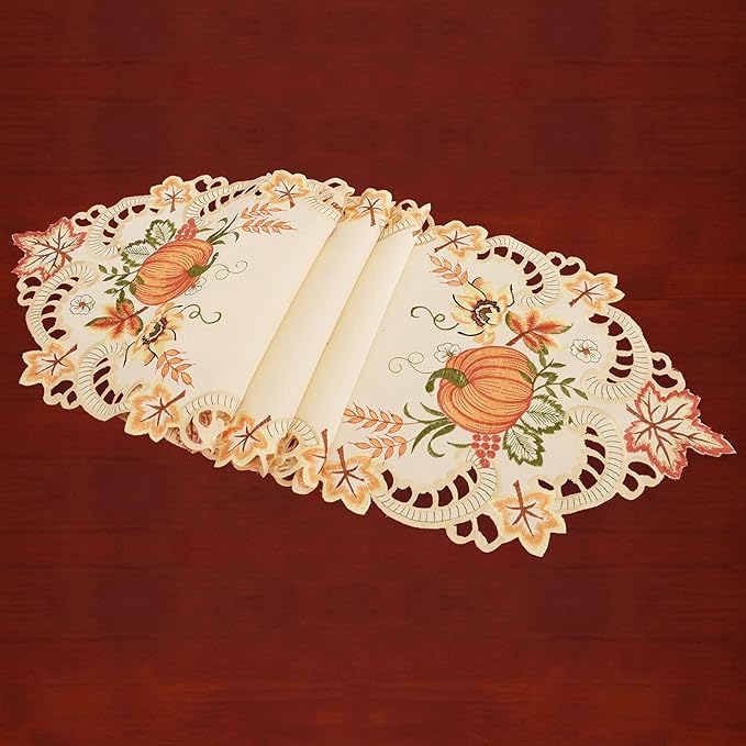 Simhomsen Thanksgiving Harvest Pumpkins Table Runners for Autumn Or Fall Decorations, Embroidery (14 × 90 Inches)