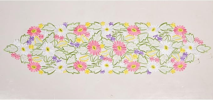 AMARED Spring Daisy Table Runners Embroidered Flowery Applique Floral Cutwork Table Linen for Home Decoration (13 X 54 Inch)