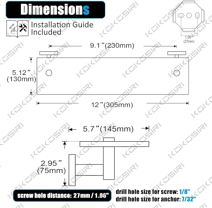 KOKOSIRI Wall Shelves Bathroom Hardware Glass Floating Shelf Small Hanging Rack Storage/Room Decor 12-Inch Oil Rubbed Bronze 2 Pack B1105ORB-L12-P2