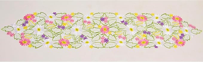 AMARED Spring Daisy Table Runners Embroidered Flowery Applique Floral Cutwork Table Linen for Home Decoration (13 X 69 Inch)