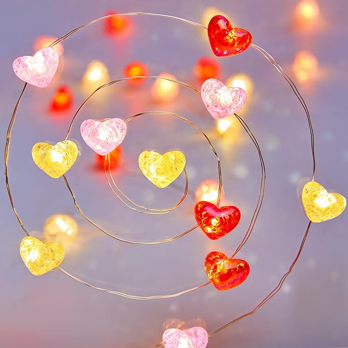 10.5ft Battery Operated Heart Fairy Lights with Remote
