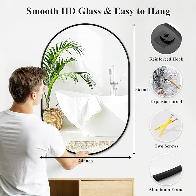 Fabuday Black Oval Bathroom Mirror for Wall - 24x36 Metal Framed Vanity Mirror for Over Sink, Big Matte Oval Mirrors for Living Room, Bedroom, Hallway, Entryway Decor, Horizontally/Vertically