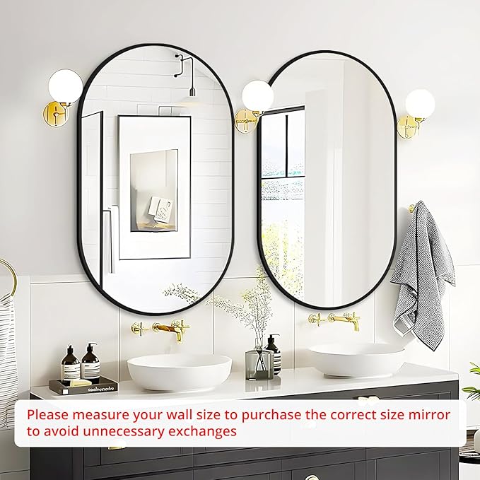 Fabuday Black Oval Bathroom Mirror for Wall - 24x36 Metal Framed Vanity Mirror for Over Sink, Big Matte Oval Mirrors for Living Room, Bedroom, Hallway, Entryway Decor, Horizontally/Vertically