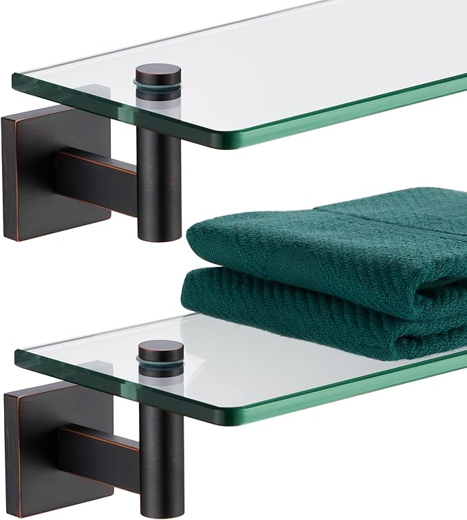 KOKOSIRI Wall Shelves Bathroom Hardware Glass Floating Shelf Small Hanging Rack Storage/Room Decor 12-Inch Oil Rubbed Bronze 2 Pack B1105ORB-L12-P2