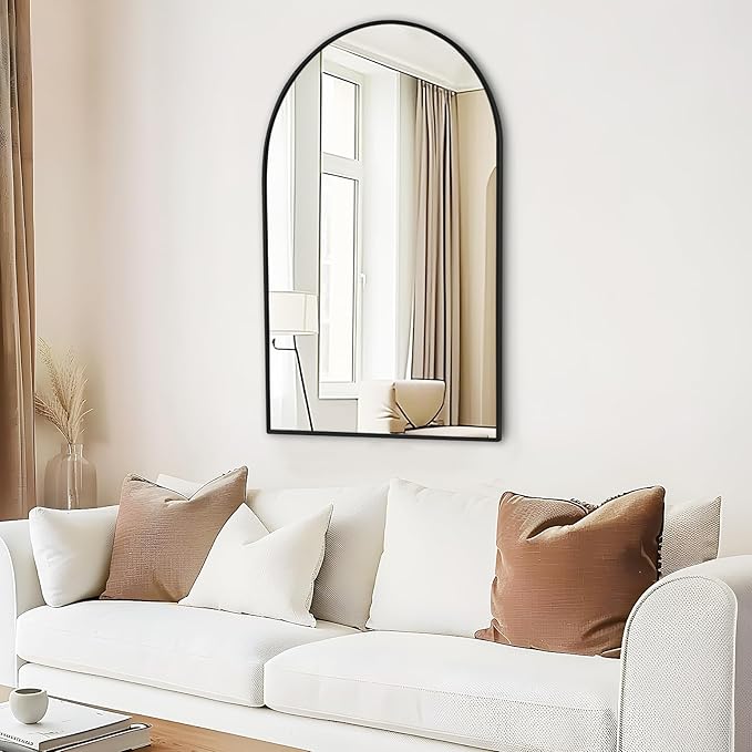 Fabuday Black Arch Bathroom Mirror for Wall - 20x28 Arched Mirror for Over Sink, Metal Framed Mirror for Hanging in Living Room, Bedroom, Entryway, Hallway