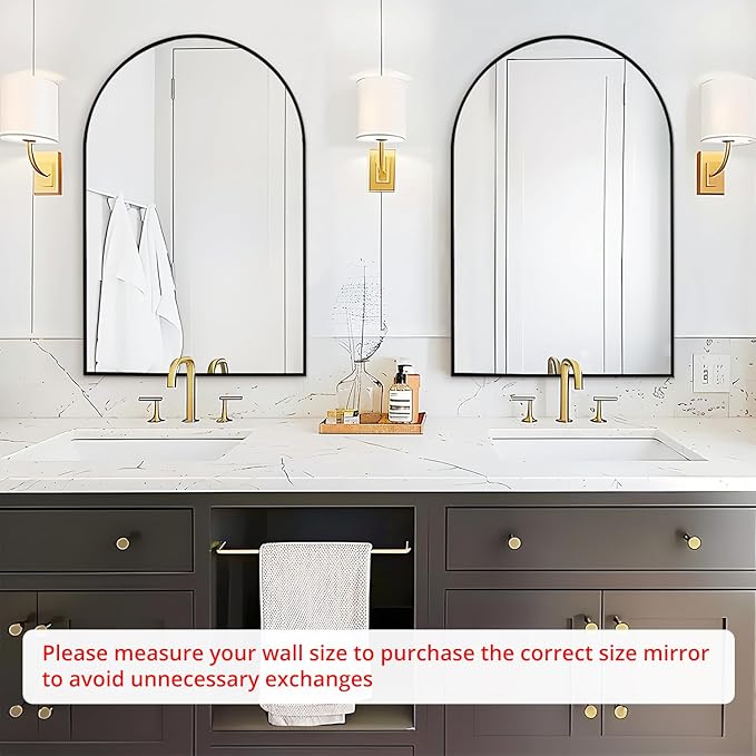 Fabuday Black Arch Bathroom Mirror for Wall - 20x28 Arched Mirror for Over Sink, Metal Framed Mirror for Hanging in Living Room, Bedroom, Entryway, Hallway