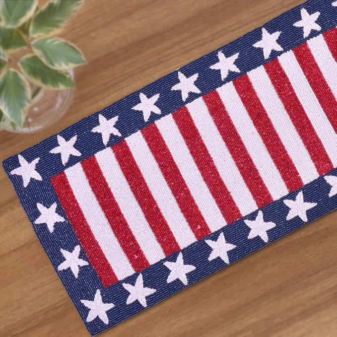 Decozen Patriotic Table Runner - 4th of July American Flag Freedom Stars Independence and Memorial Day for Holiday Kitchen Dining Table Home Decor - 13x35 Inches