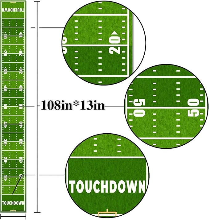 Nepnuser American Football Court Table Runner Touch Down Football Birthday Party Decoration Boy Sport Farmhouse Home Dining Room Kitchen Table Decor (13" x 108")