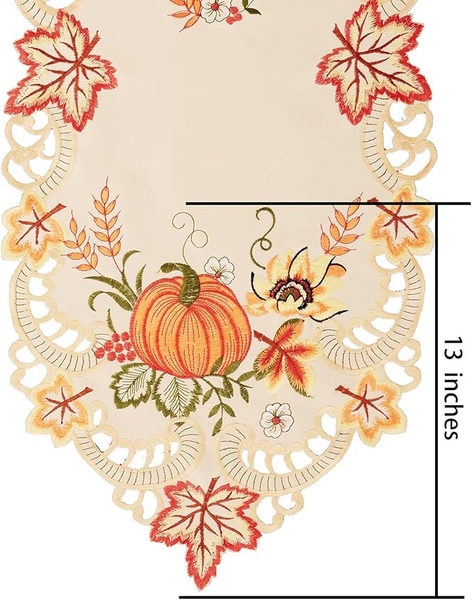 Simhomsen Embroidered Thanksgiving Harvest Pumpkins Table Runners for Autumn Or Fall Decorations (14 × 108 Inches)