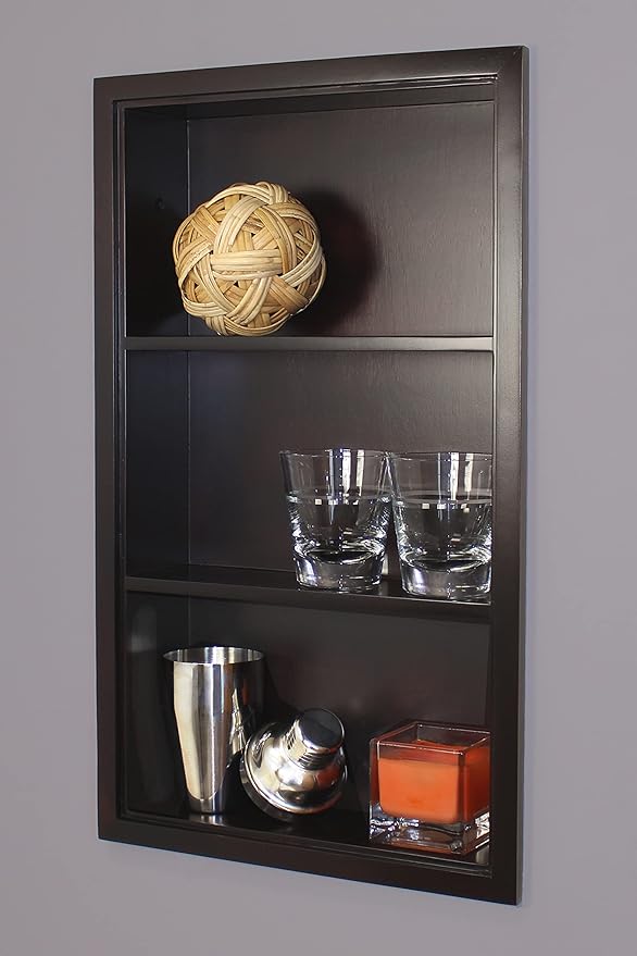 14x24 Sloane Recessed Wall Niche Medicine Cabinet Replacement, In the Wall Bathroom Cabinet Insert Shelf/Shelves, Made in North America, REAL WOOD, NO MDF, Dark Brown Plain Back