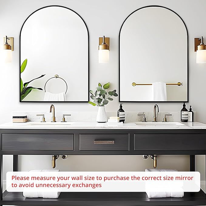 Fabuday Big Arch Mirror for Bathroom 30x40 - Large Black Arched Wall Mirror for Over Sink, Wide Metal Frame Vanity Mirros for Bedroom, Living Room, Dresser, Entryway Decor