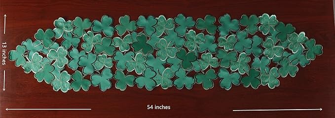 St. Patrick's Day Table Runner 13"×54" ,Applique Embroidered Cutwork Clover Design for Home Kitchen Dining Spring Holiday Tabletop Decoration