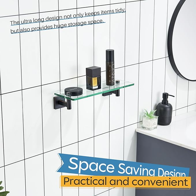 KOKOSIRI Wall Shelves Bathroom Hardware Glass Floating Shelf Small Hanging Rack Storage/Room Decor 12-Inch Oil Rubbed Bronze 2 Pack B1105ORB-L12-P2