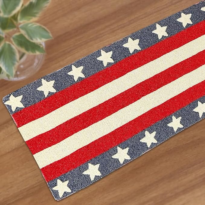 Decozen Patriotic Table Runner - 4th of July American Flag Freedom Stars Independence and Memorial Day for Holiday Kitchen Dining Table Home Decor - 13x54 Inches