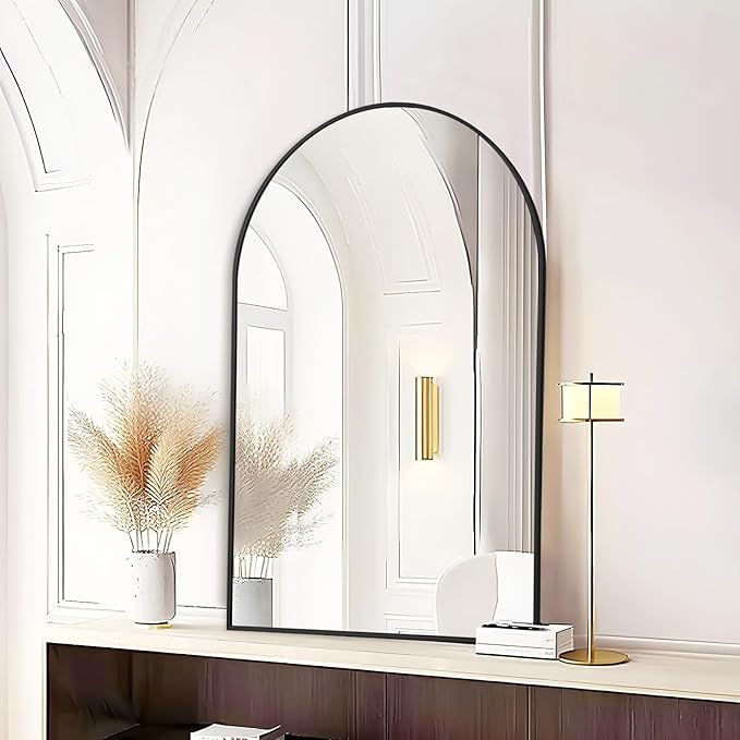 Fabuday Black Arch Bathroom Mirror for Wall - 20x28 Arched Mirror for Over Sink, Metal Framed Mirror for Hanging in Living Room, Bedroom, Entryway, Hallway