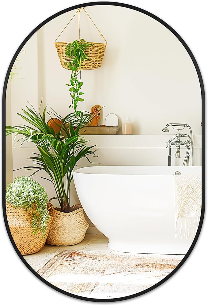 Fabuday Black Oval Bathroom Mirror for Wall - 24x36 Metal Framed Vanity Mirror for Over Sink, Big Matte Oval Mirrors for Living Room, Bedroom, Hallway, Entryway Decor, Horizontally/Vertically