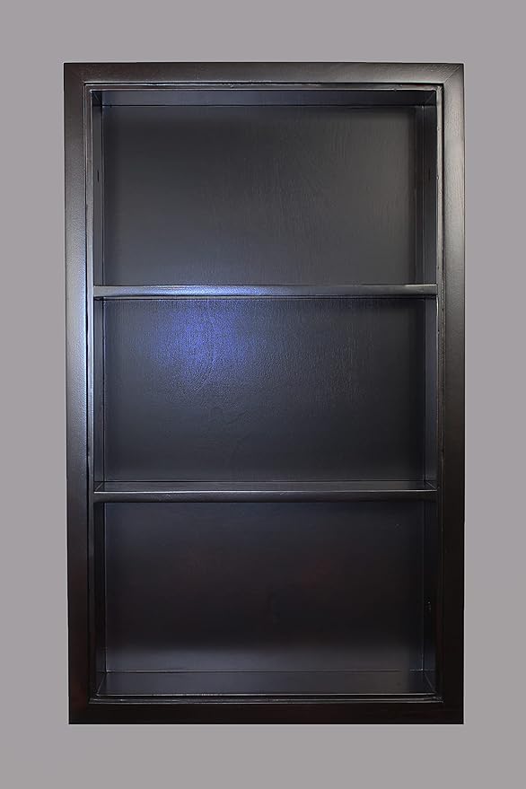 14x24 Sloane Recessed Wall Niche Medicine Cabinet Replacement, In the Wall Bathroom Cabinet Insert Shelf/Shelves, Made in North America, REAL WOOD, NO MDF, Dark Brown Plain Back