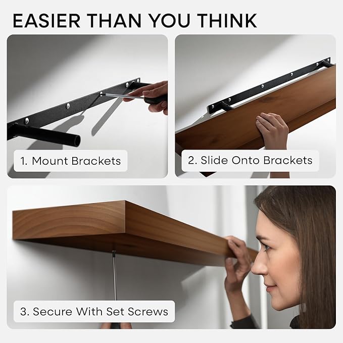 Homeforia Walnut 36 inch Floating Shelf, High End Solid Real Wood 36inch Large Shelves for Bathroom Wall, Dark Brown 36 inches Long Floating Shelves, Heavy Duty Bracket, 36 X 6.5 X 1.75 inch, Set of 2