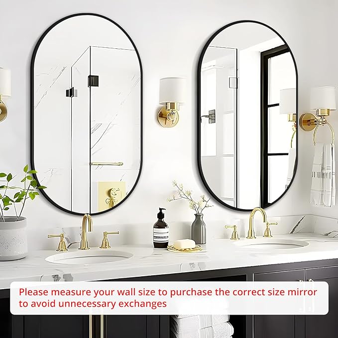Fabuday Black Oval Bathroom Mirror for Over Sink - 20x36 Wall Mounted Oval Vanity Mirrors with Matte Metal Frame for Bedroom, Living Room, Dresser, Hallway, Entryway Decor, Horizontally/Vertically
