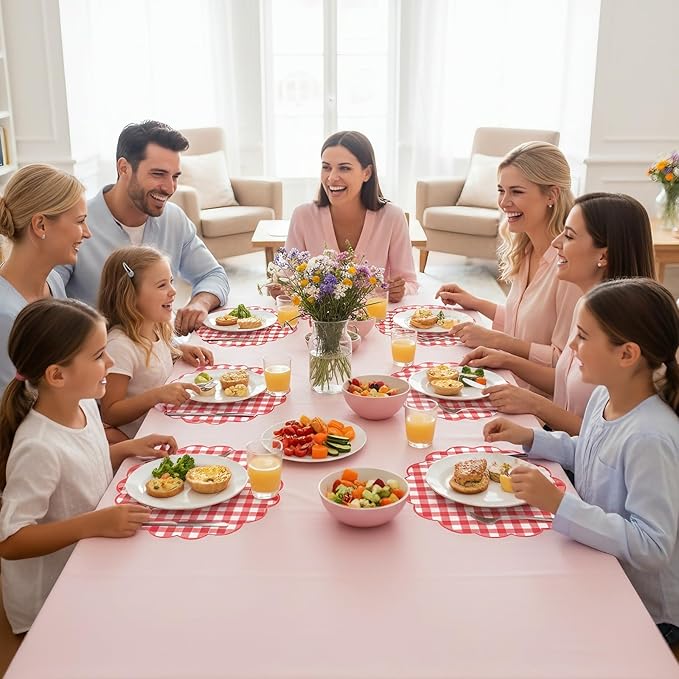 60 Pcs Red and White Gingham Paper Placemats,13.5 Inch Scalloped Checkered Place Mats Disposable Picnic Placemats Decorative Paper for Table Setting BBQ Baby Shower Wedding Bridal Banquet Tea Party