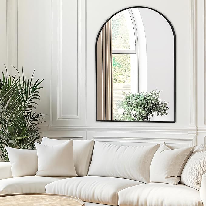 Fabuday Big Arch Mirror for Bathroom 30x40 - Large Black Arched Wall Mirror for Over Sink, Wide Metal Frame Vanity Mirros for Bedroom, Living Room, Dresser, Entryway Decor