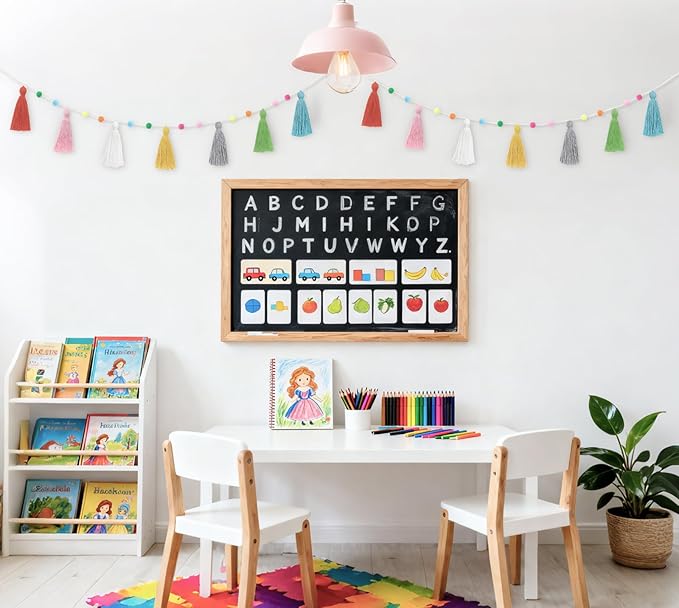 Mkono 2 Pack Tassel Garland Boho Pom Pom Felt Ball String Pastel Banner for Thanksgiving Christmas Birthday Party Decor, Rainbow Wall Hangings for Classroom, Nursery, Kids Girls Bedroom, Baby Shower