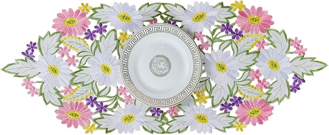 AMARED Spring Daisy Table Runners Embroidered Flowery Table Linen for Home Decoration 13 X 34 Inch